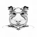 a guinea pig with glasses, isometric view  tattoo design idea