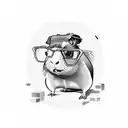 a guinea pig with glasses, isometric view  tattoo design idea