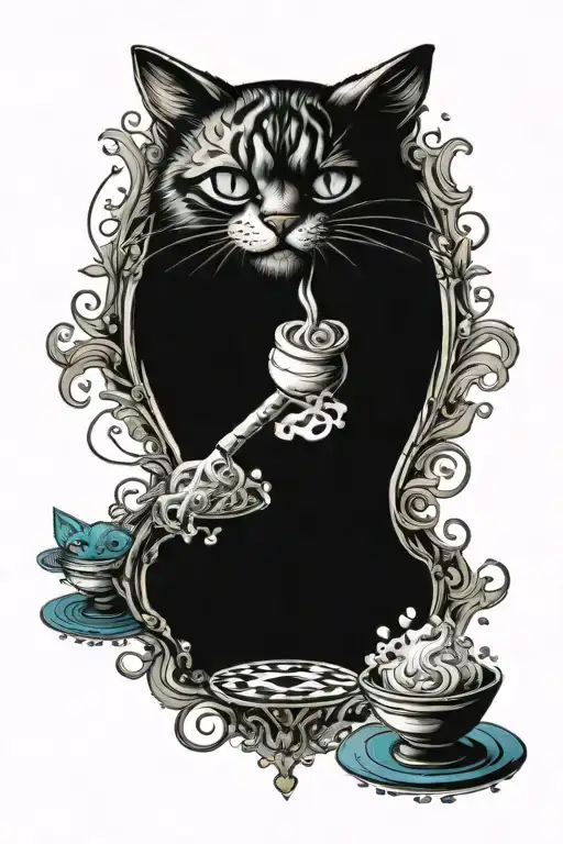 mandala being washed away by the sea of tears in Alice in Wonderland with the Cheshire cat tattoo design idea