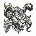 skull, lion face and lonewolf face blended in one tattoo, scorpion on skull head, dagger in skull jaws & firy skull eyes tattoo design idea