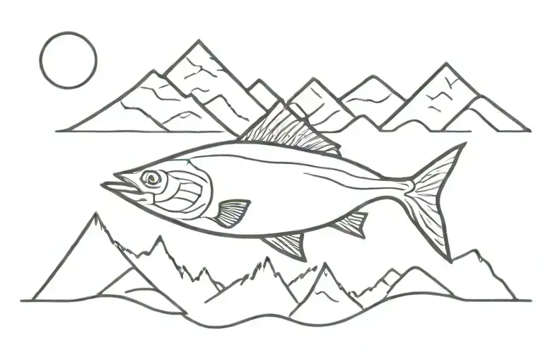 Christian fish with mountains inside of it  tattoo design idea