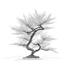 A traditional Japanese cherry blossom tree with a dragon and flamingo intertwined within its branches tattoo design idea