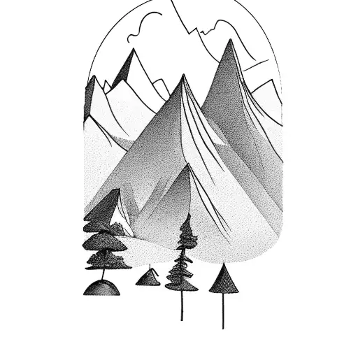 Mountain Scene with tent and lake tattoo design idea