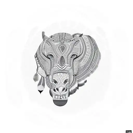 African pattern inside Indian feathers tattoo design idea