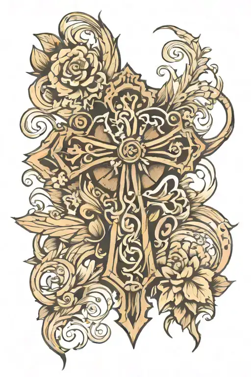 wood cross grain very detailed rustic tattoo design idea