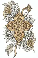 wood cross grain very detailed rustic tattoo design idea