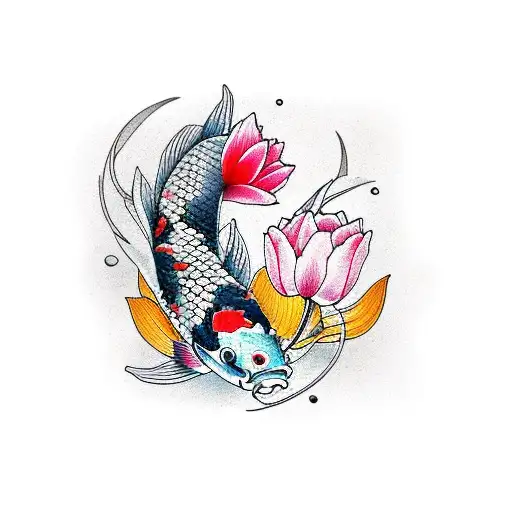 Koi fish with tulip tattoo design idea