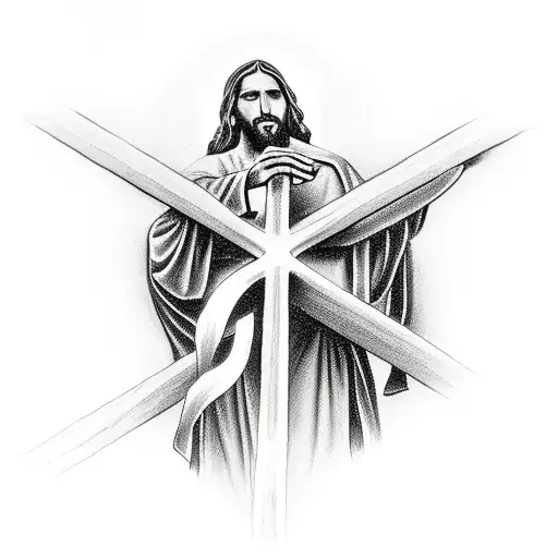 Jesus next to a cross with a angel tattoo design idea