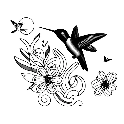 paw print and&nbsp;hummingbird in a tatoo composition. tattoo design idea
