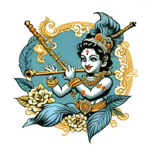 flute krishna tattoo design idea
