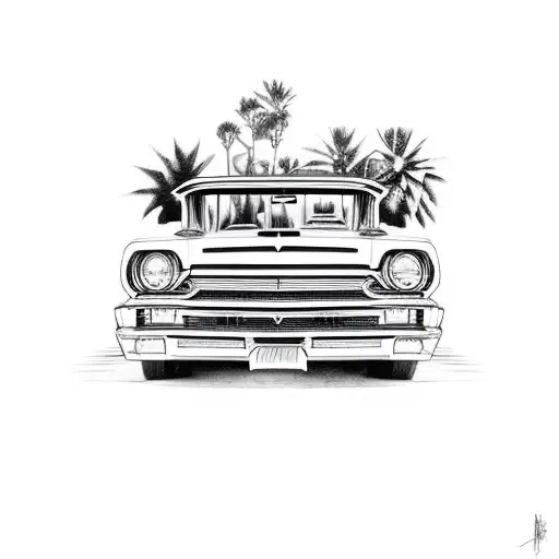 lowrider car with models tattoo design idea