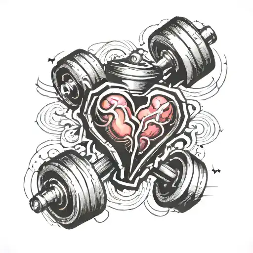 dumbell with heart beat line tattoo design idea