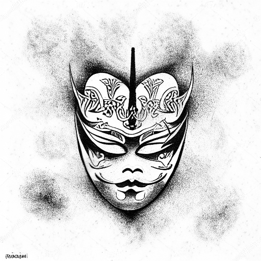 Japanese mask with smoke tattoo design idea