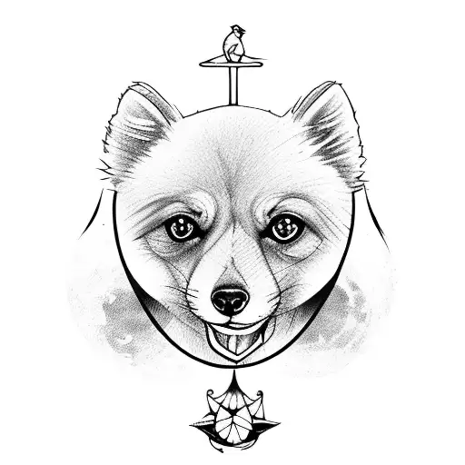 moon tarot with Pomeranians and birds tattoo design idea