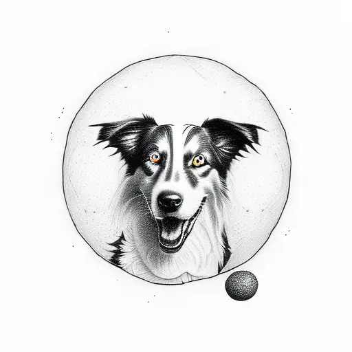Create a dotwork tattoo of a Border collie balancing a soccer ball on its nose tattoo design idea