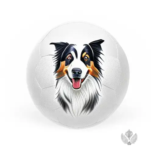 Create a tattoo of a Border collie balancing a soccer ball on its nose tattoo design idea