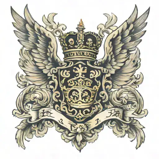 royalty crest heraldry crown wings tattoo design idea