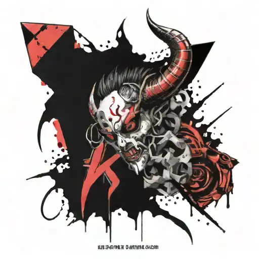 The word Burk with red devil horns above the B and a red devil tail at the end of the K tattoo design idea