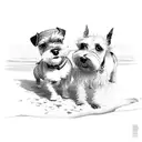 mini schnauzer and lady on beach tattoo design idea