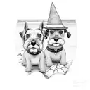 mini schnauzer and lady on beach tattoo design idea