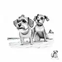 mini schnauzer and lady on beach tattoo design idea