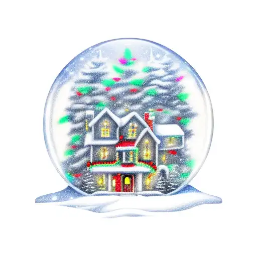 snowglobe with christmas lights around it and the house from taylor swift's lover music video in it tattoo design idea