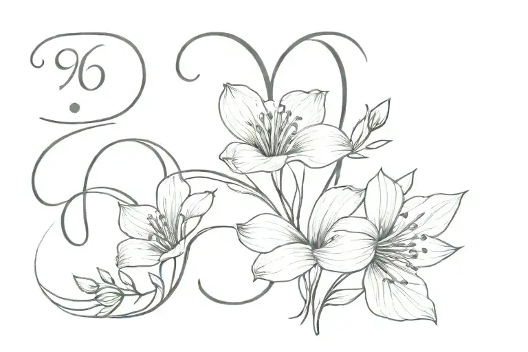 vertical name with line and date of birth flower  tattoo design idea