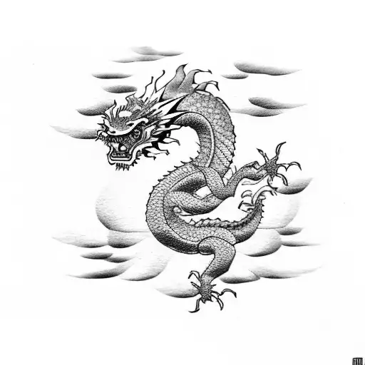Japanese dragon incorporated into a dotwork pattern tattoo design idea