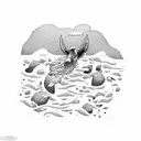 A cliff jumper leaping off a rocky cliff into the sea, surrounded by crashing waves and seagulls tattoo design idea