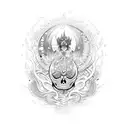 An intricate dotwork design featuring the Mictlan underworld and souls tattoo design idea