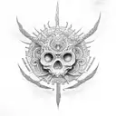 An intricate dotwork design featuring the Mictlan underworld and souls tattoo design idea