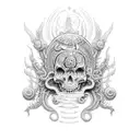 An intricate dotwork design featuring the Mictlan underworld and souls tattoo design idea