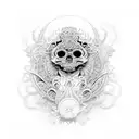 An intricate dotwork design featuring the Mictlan underworld and souls tattoo design idea