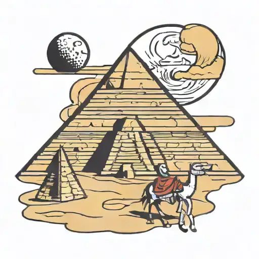 funny egypt pyramid moon desert tattoo design idea