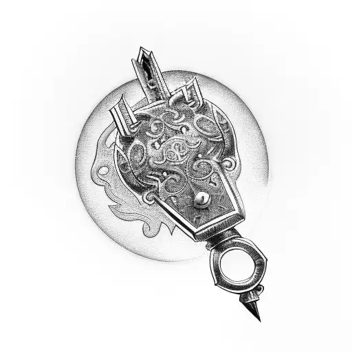 Keyblade with 3 heart pendants tattoo design idea