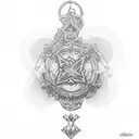 Keyblade with 3 heart pendants tattoo design idea