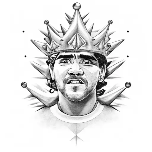 maradona's face with a crown of spikes tattoo design idea