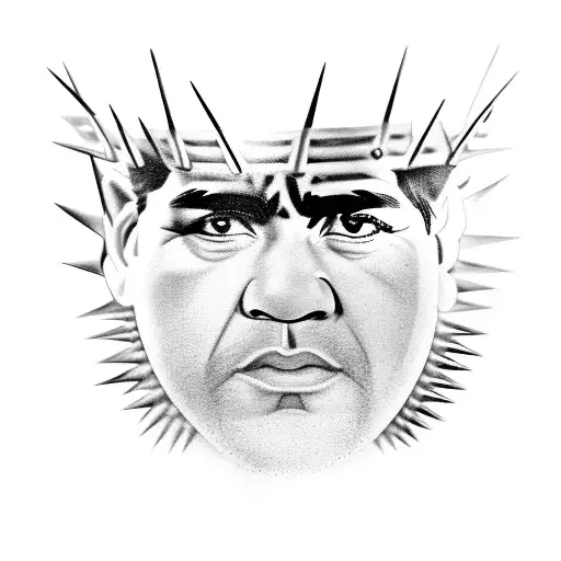 maradona's face with a crown of spikes tattoo design idea