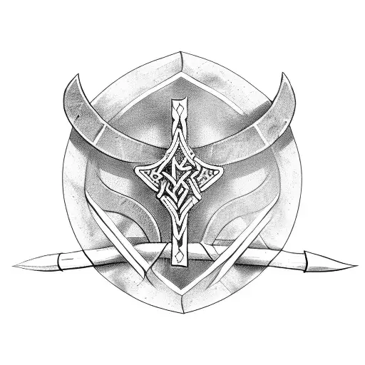 crossed viking axes with shield and algiz rune tattoo design idea