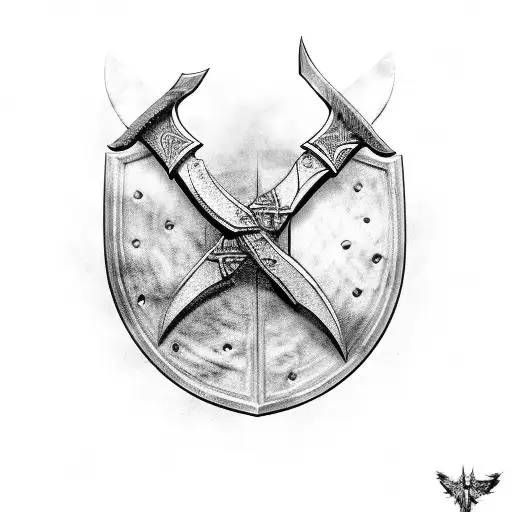crossed viking axes with shield and algiz rune tattoo design idea