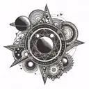 multiple crop circles in a straight line with tribal design and with the planets of the solar system around tattoo design idea