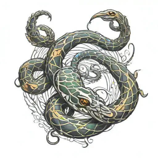 snake wraps around scorpion tattoo design idea