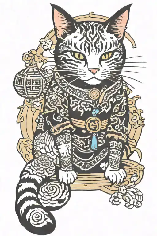 Witchy cat tattoo design idea