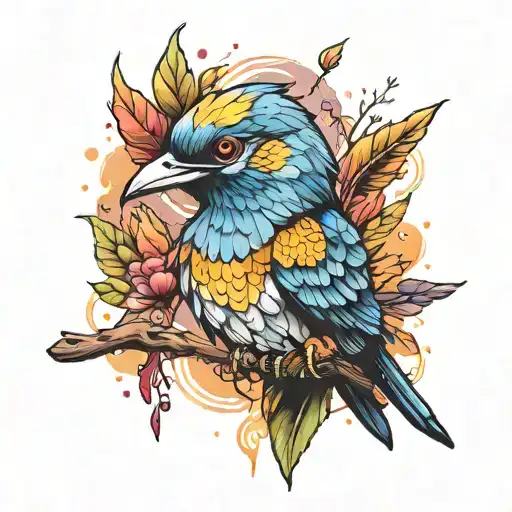 the emotion "pride" represented as a bird. Create a design that visually conveys the essence of pride through the bird's tattoo design idea
