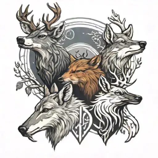 A Tattoo Design Of The Bond Between A Deer, Wolf, And Raven To Represent Family&nbsp;And&nbsp;Resilience tattoo design idea