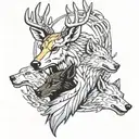 A Tattoo Design Of The Bond Between A Deer, a Wolf, And Raven To Represent Family And Resilience tattoo design idea