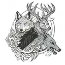 A Tattoo Design Of The Bond Between A Deer, a Wolf, And Raven To Represent Family And Resilience tattoo design idea