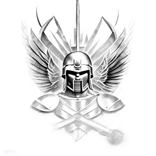 spartan with wings and weapon tattoo design idea