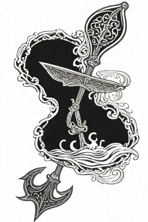 oar and Aquarius symbol incorporated tattoo design idea