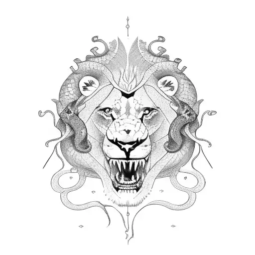 lion crocodile and snake tattoo design idea